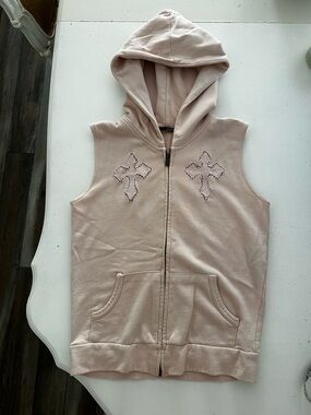 Vintage rare LeShop Y2K Sleeveless Graphic Hoodie gothic grunge western med